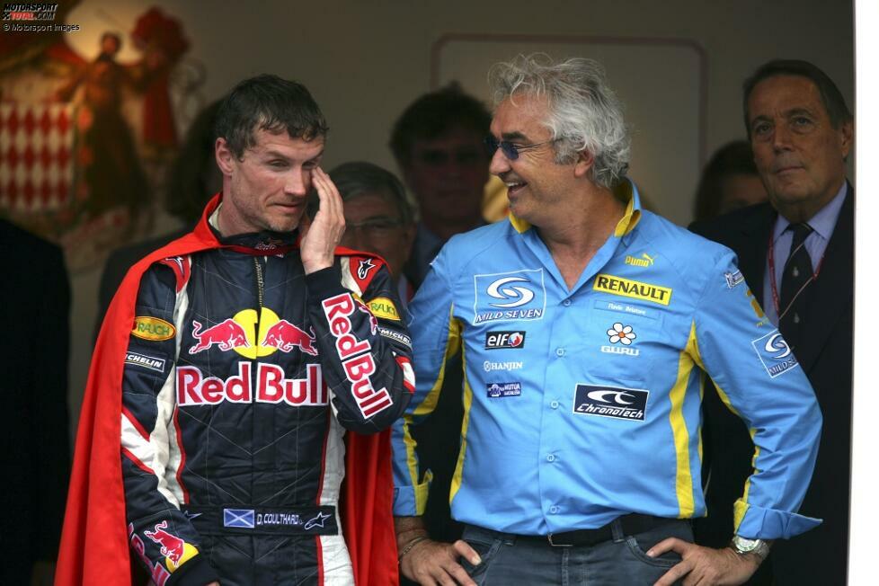 #5 David Coulthard: Viele Jahre fährt der Schotte um die Spitze mit, doch bei Red Bull muss er erst einmal Aufbauarbeit leisten. In den ersten vier Jahren führt er das Team an und holt in Monaco 2006 als Superman das erste Podium für den Rennstall. Nach der Saison 2008 beendet Coulthard seine Formel-1-Karriere.