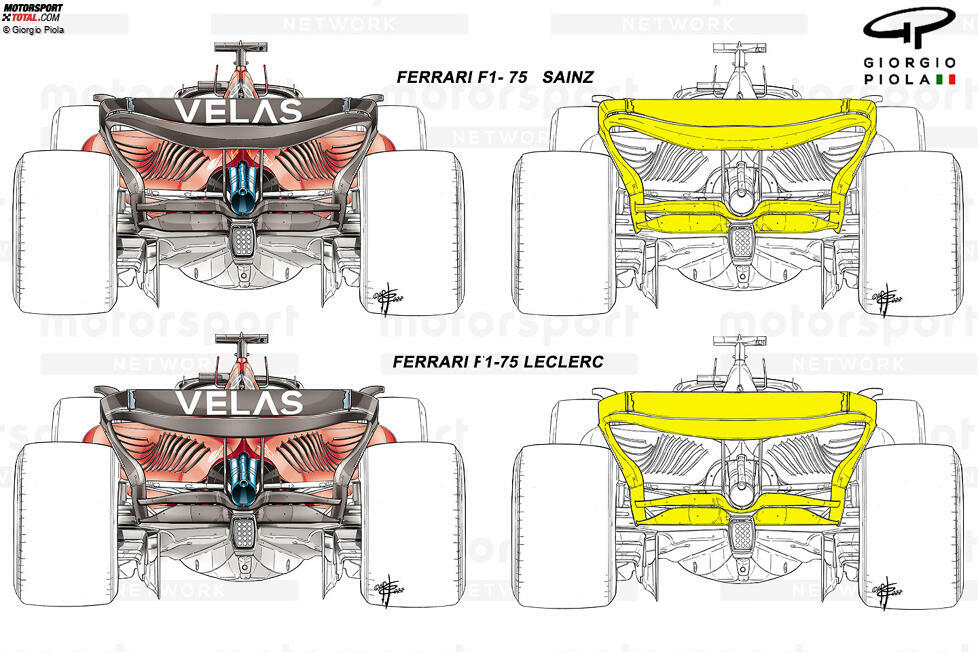 In Kanada wurden zwei verschiedene Heckflügel-Konfigurationen verwendet: Carlos Sainz nutzte eine Option mit höherem Abtrieb und Charles Leclerc eine neue Lösung, bei der der Fokus auf der Form der oberen Flügelelemente sowie dem Beam-Flügel lag.