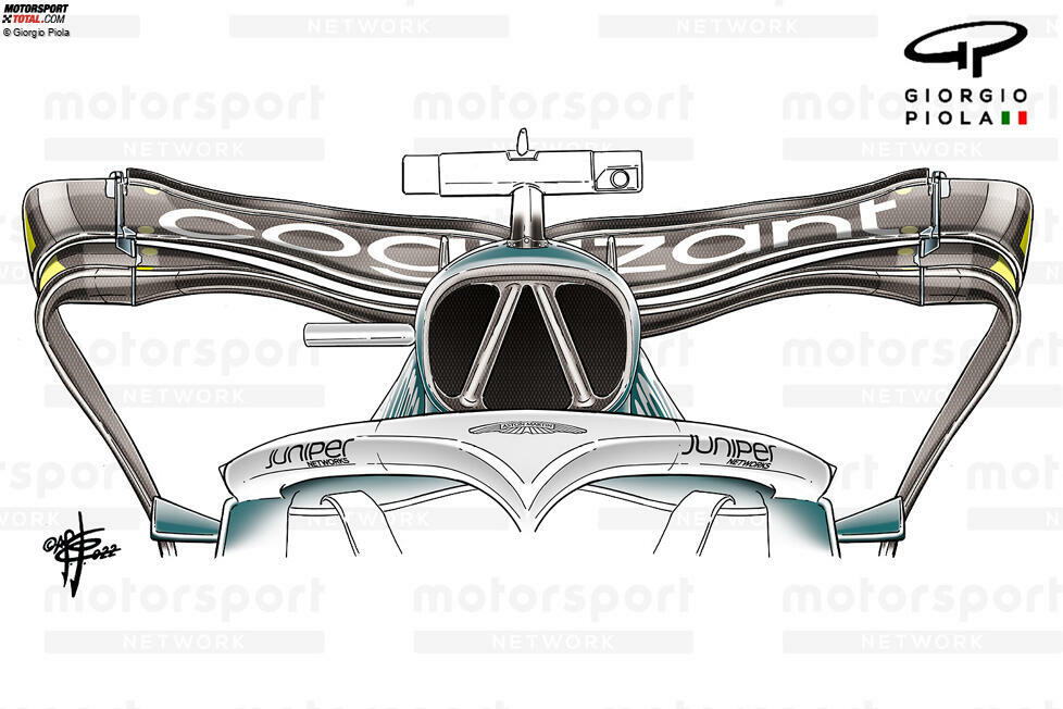 Aston Martin hatte außerdem in Monza die extremste Heckflügellösung, wo das Team eine verdrehte Version des löffelförmigen Designs einsetzte.