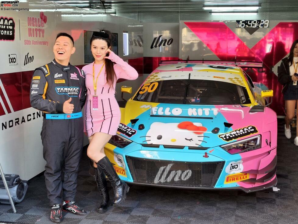 Hello-Kitty-Fankult: Der Audi R8 LMS GT3 Evo II im Design der japanischen Cartoon-Katze sorgt für Begeisterung. Am Steuer sitzt der Hong-Kong-Chinese Adderly Fong (Foto), der 2014 im Sauber ein Freies Training in der Formel 1 bestritt. Auch wegen Hello Kitty hat er in Macau ...