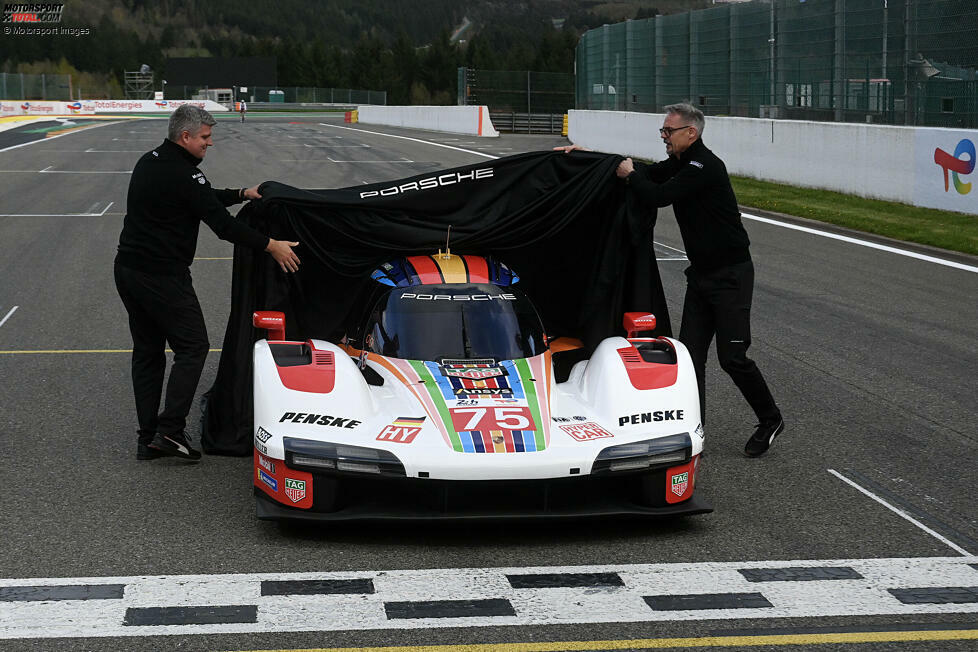 Porsche enthüllte im Rahmen der 6 Stunden von Spa-Francorchamps die Sonderlackierung für die 24 Stunden von Le Mans 2023. Das Penske-Team schickt drei Werkswagen an den Circuit de la Sarthe. Impressionen des Sonderdesigns, das auf allen drei Autos zum Einsatz kommt.