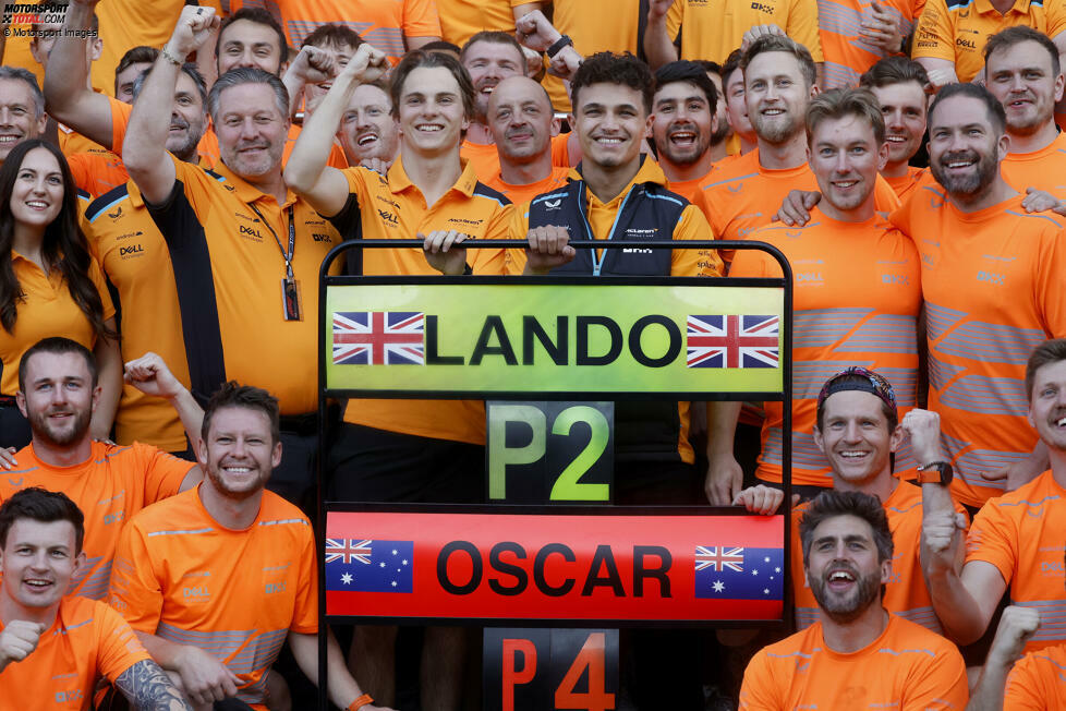 Oscar Piastri (1): Die Leistung des Rookies, der ohne Safety-Car ziemlich sicher aufs Podium gefahren wäre, war für einige sogar noch beeindruckender als die von Norris. War ohne den neuen Frontflügel unterwegs, was den kleinen Abstand zwischen beiden etwas relativiert. McLaren dürfte noch viel Freude an ihm haben ...