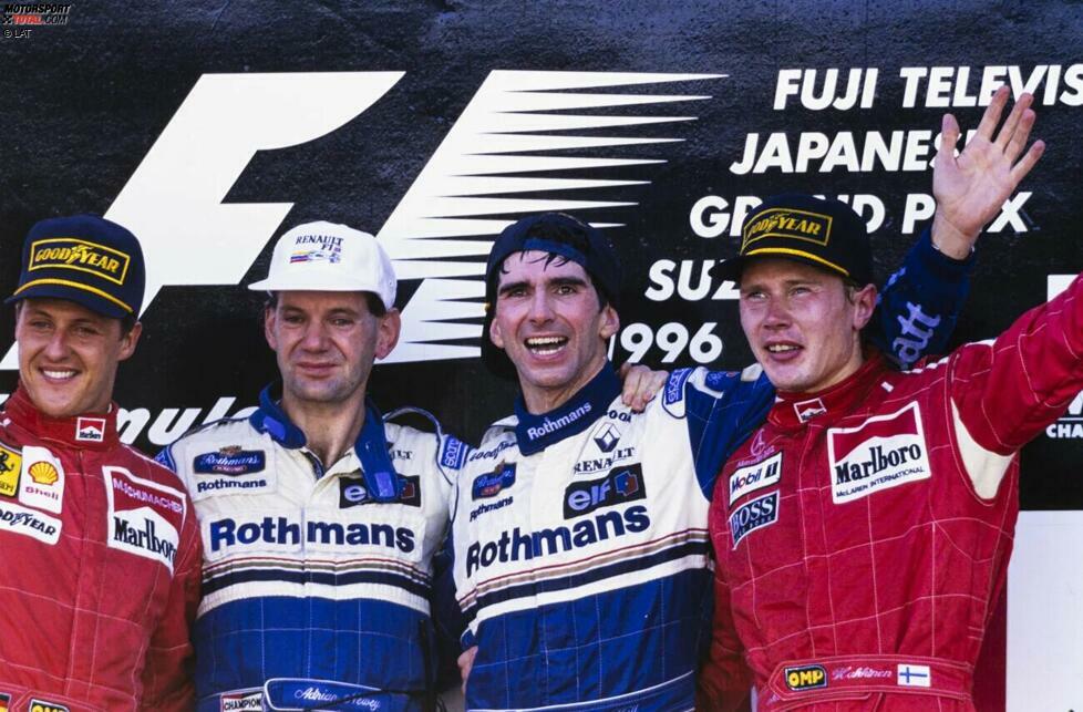 Rookie Villeneuve ist es auch, der Hills einziger echter WM-Rivale 1996 ist. Beim Saisonfinale liegen die beiden Williams-Teamkollegen nur neun Punkte auseinander. In Suzuka schnappt sich Hill schließlich seinen achten Saisonsieg - und damit den Titel.