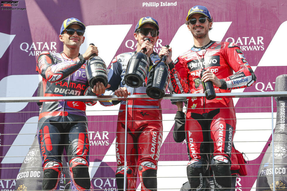 In den 20 Saisonrennen 2024 bestand das Podium bei 14 Rennen ausschließlich aus Ducati-Fahrern. Auch das ist ein neuer MotoGP-Allzeitrekord.