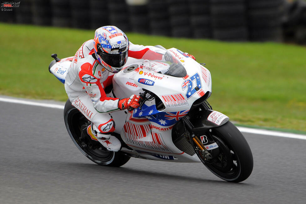 27. Ducati-Sieg: Casey Stoner (Ducati) mit der Startnummer 27 am 18. Oktober 2009 beim Grand Prix von Australien auf Phillip Island