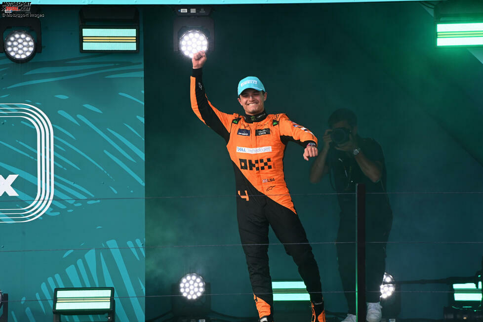 6. Miami: Wie im echten Leben auch gewinnt Norris in Miami - allerdings nicht erst seinen ersten GP. Die meisten Punkte des Wochenendes holt allerdings Sprintsieger Leclerc, weil Norris da am Start ausscheidet. Stand: 1. Perez (132), 2. Leclerc (116), 3. Norris (97), 4. Sainz (96), 5. Piastri (52).