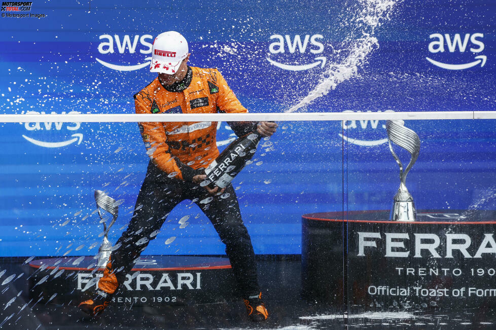 9. Kanada: Die WM nimmt richtig Fahrt auf! Weil WM-Leader Leclerc und der Zweite Perez ausscheiden und Norris gewinnt, springt der McLaren-Pilot an die Tabellenspitze - punktgleich mit Leclerc! Die Nase vorne hat Norris mit vier zu eins Siegen. Stand: 1. Norris (159), 2. Leclerc (159), 3. Perez (138), 4. Sainz (123), 5. Piastri (97).
