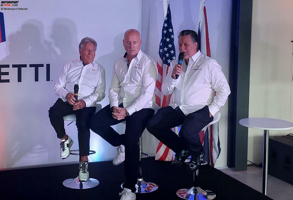 ... geben Ex-Weltmeister Mario Andretti (links), Dan Towriss und Teamchef Michael Andretti (rechts) weiter Vollgas. Im neuen Gebäude in Silverstone soll ....