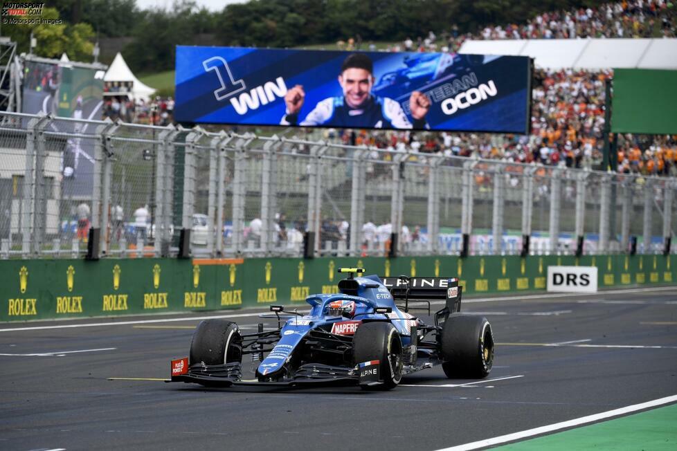Esteban Ocon (Frankreich): Er gewinnt 2021 überraschend den Ungarn-Grand-Prix auf dem Hungaroring für Alpine, nachdem ein Startcrash viele Favoriten aus dem Rennen genommen hat. Es bleibt sein einziger Formel-1-Sieg.