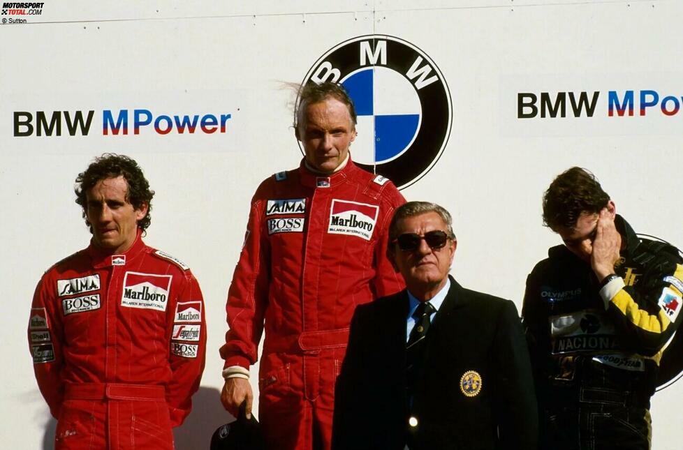 Nach einer Pause wagte er bei McLaren in den 80ern noch einmal einen neuen Anlauf. 1984 holte sich Lauda mit 0,5 Punkten Vorsprung seinen dritten Titel, bevor sein letztes Jahr enttäuschend endete: Der Österreicher kam 1985 nur drei Mal ins Ziel und stand nur einmal auf dem Podest: bei seinem letzten Sieg in Zandvoort.