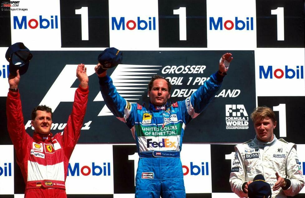 Seinen zehnten Sieg holte er ebenfalls mit Benetton, und zwar in seiner letzten Saison 1997 in Hockenheim. Erstaunlich: Zuvor hatte Berger drei Rennen aus gesundheitlichen Gründen und aufgrund des Todes seines Vaters verpasst und saß in Deutschland erstmals wieder im Auto.