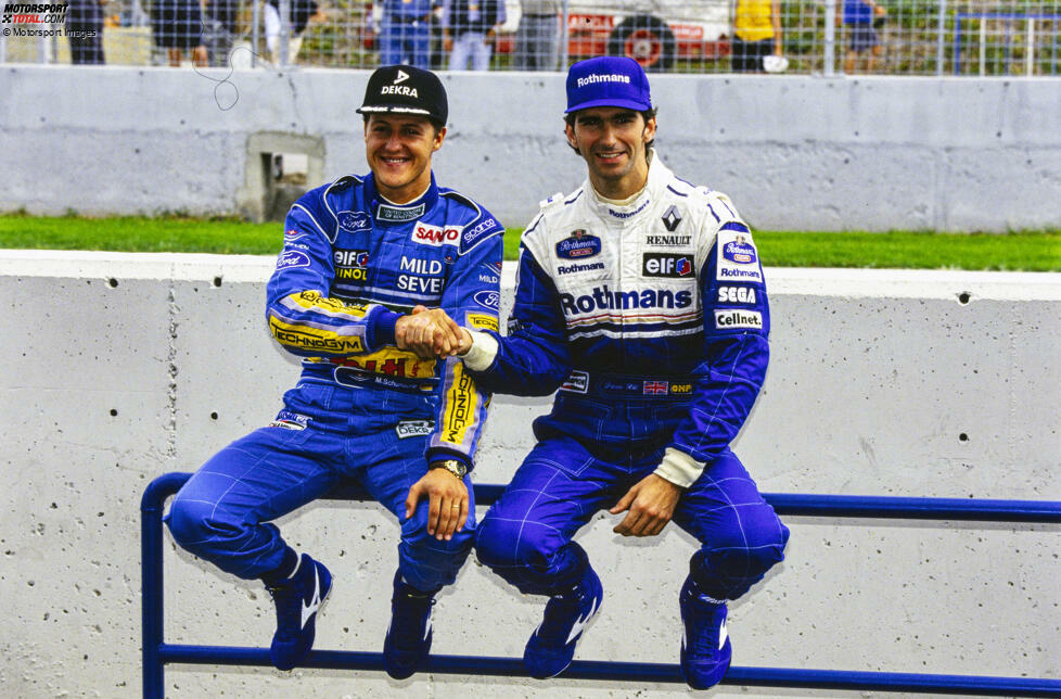 Jerez (Spanien): Beim Europa-Grand-Prix ist Schumacher wieder startberechtigt. Vor dem Rennen geben sich die WM-Rivalen symbolträchtig die Hand, aber im Rennen ...