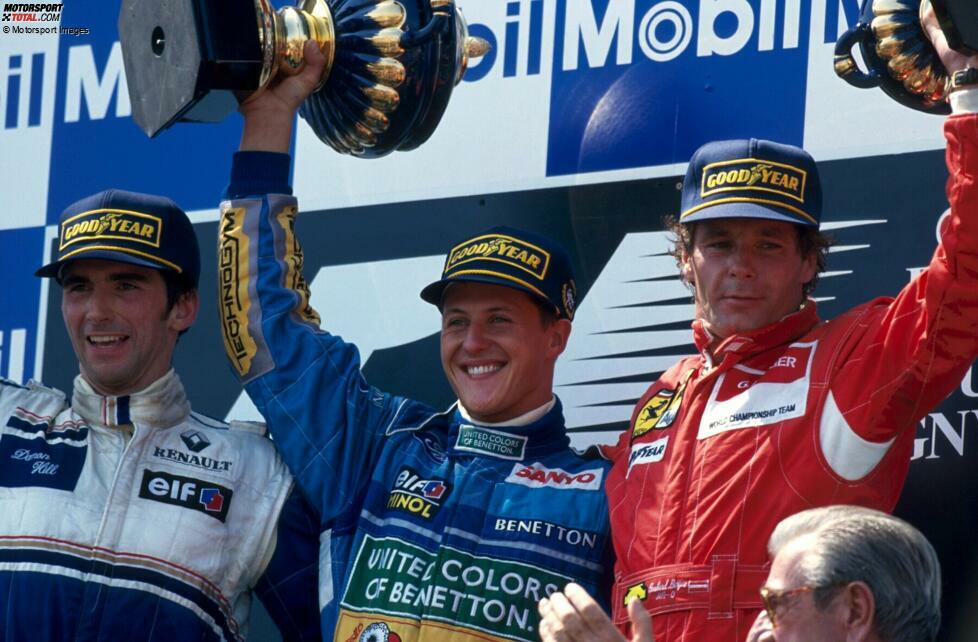 Magny-Cours (Frankreich): Sechster Sieg im siebten Rennen, wieder ist Schumacher nicht zu stoppen. Er führt jetzt mit 66:29 Punkten vor Hill in der Gesamtwertung und ist klarer Favorit auf den WM-Titelgewinn.