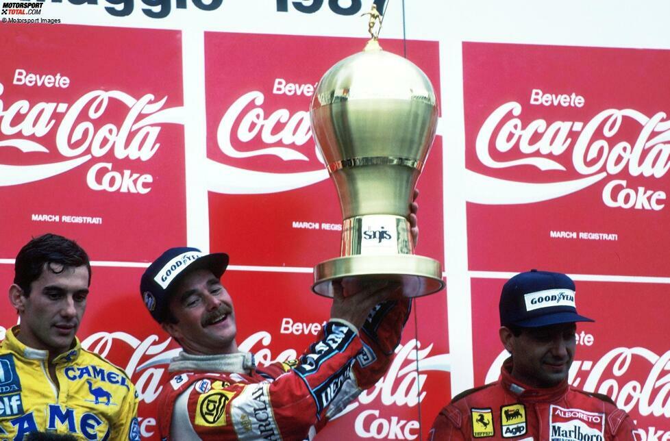 Imola 1987: Über einige Jahre hinweg bekommt der Sieger im San-Marino-Grand-Prix einen großen Pokal mit auffälliger Rundung, auf der Spitze steht eine Figur mit Dreizack. Im Sockel sind die bisherigen Sieger eingraviert. Das letzte Mal wird dieser Pokal 1994 vergeben.