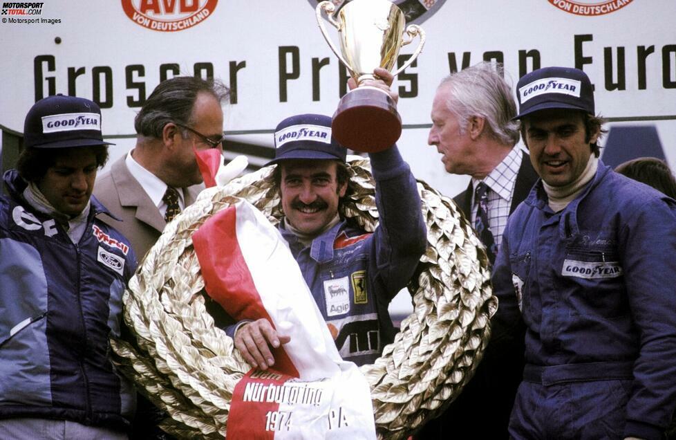 ... 49 WM-Läufe, bis er zum zweiten Mal in der Formel 1 gewinnt, nämlich beim Deutschland-Grand-Prix 1974 auf dem Nürburgring. Bis 1979 holt er noch weitere drei Laufsiege für Ferrari und Williams.
