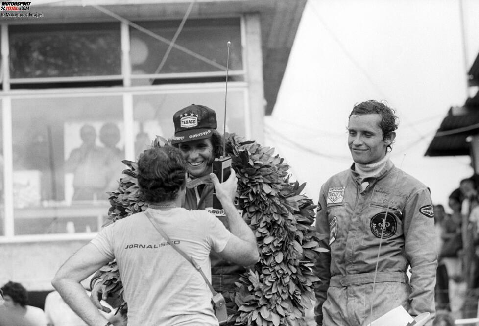 Das Wetter ist auch der Grund für den Abbruch drei Jahre später in Brasilien. In Runde 31 von 40 öffnet der Himmel über Sao Paulo seine Schleusen, sodass das Rennen nicht mehr fortgesetzt werden kann. Die Fans haben trotzdem Grund zur Freude: Mit Emerson Fittipaldi gewinnt ein Landsmann den Grand Prix.