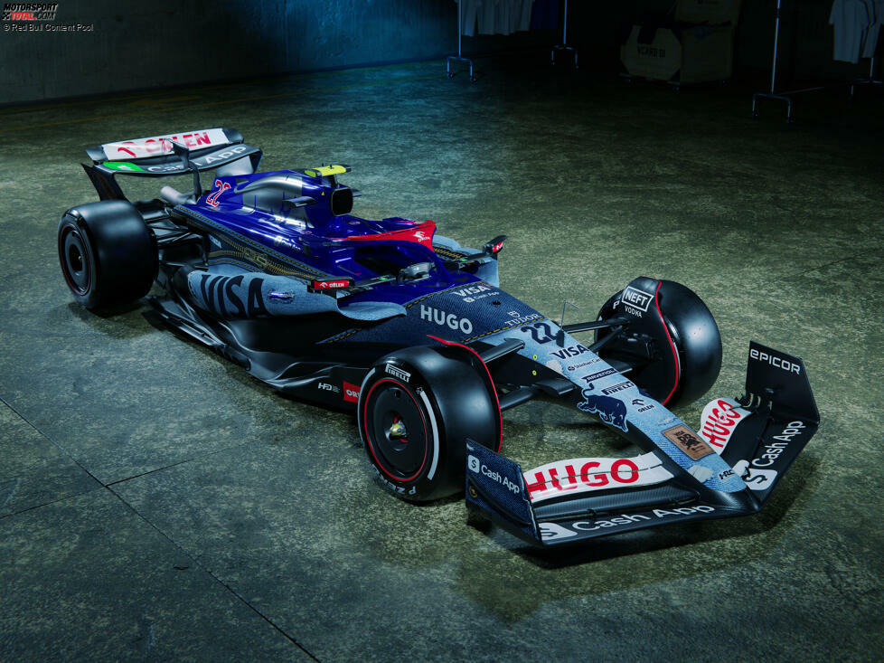 Singapur: Racing Bulls setzt seinen Sponsor Hugo Boss beim Formel-1-Nachtrennen in Szene, und zwar durch ein Sonderdesign im Jeans-Look. Das passt ...