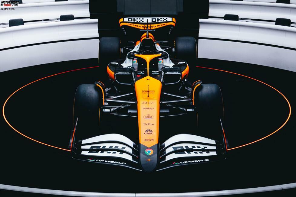 ... lehnt das Farbschema seines MCL38 an die weiß-roten Rennwagen an, mit denen McLaren Erfolge am Fließband einfuhr. Das Design trägt passenderweise den Titel 