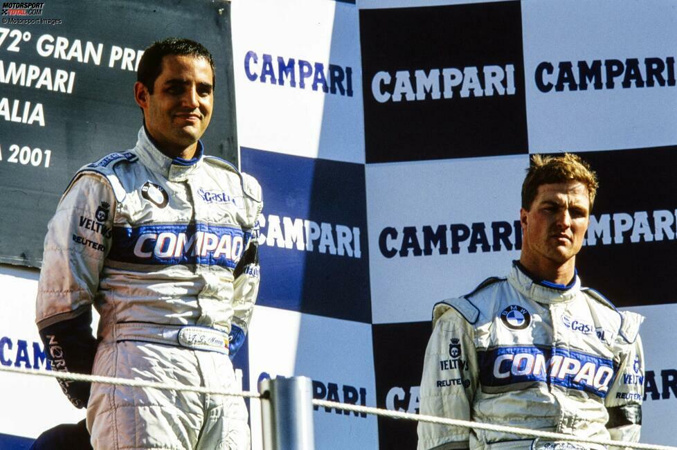 Juan Pablo Montoya feierte einen furiosen Einstand in die Königsklasse, musste allerdings bis Monza auf seinen Formel-1-Sieg warten. Der Kolumbianer gewann das Rennen von Pole und sorgte so dafür, dass beide Fahrer in dem Jahr zum ersten Mal siegten. Das letzte Mal, dass das passiert war, war gefühlt schon eine Ewigkeit her, und zwar ...