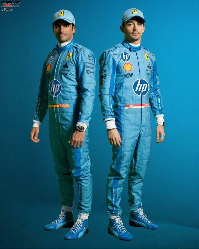 In Miami weicht das übliche Rot für die Fahrer Charles Leclerc und Carlos Sainz während des gesamten Wochenendes der Farbe Azzurro La Plata.