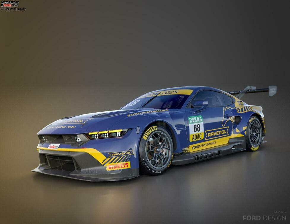 Spektakuläre Front: Der vom kanadischen Hersteller Multimatic entwickelt Ford Mustang GT3 erinnert von vorne an ein amerikanisches Muscle-Car. Das gilt auch für den Sound, der von einem 5,4-Liter-V8-Motor stammt. Das Rennfahrzeug basiert auf dem Ford Mustang Dark Horse.