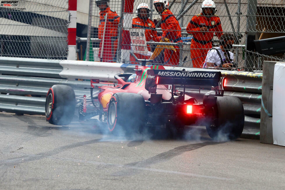 Monaco 2021: Charles Leclerc qualifiziert sich im Ferrari auf der Poleposition, aber noch im Qualifying wirft er das Auto weg. Zwar versucht sein Team alles, um den Schaden bis zum Rennen zu beheben, aber ...