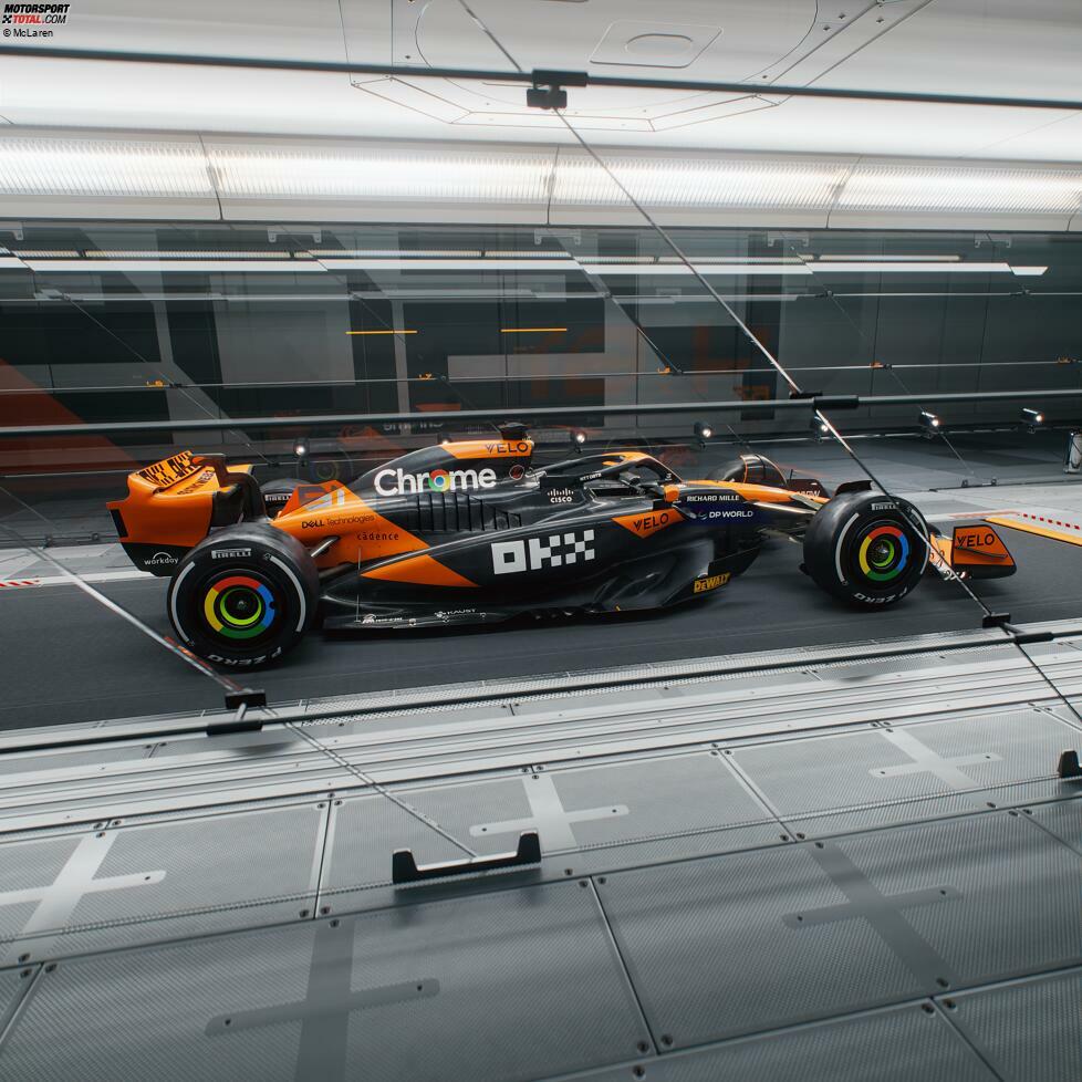 Der neue McLaren fällt mit schwarzen Seitenkästen auf, ...