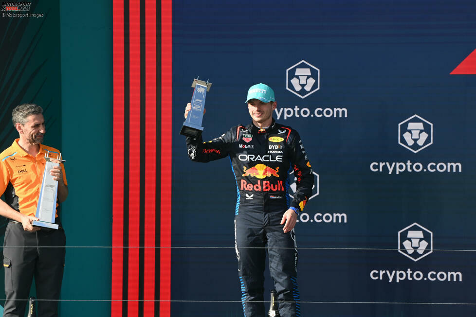 Max Verstappen (Redaktion: 2) - Auch wir ziehen ihm unter anderem den Zwischenfall mit dem Poller ab, bei dem er laut Teamchef Christian Horner sein Auto beschädigte. Trotzdem bekommt er für P2 im Rennen, Sprintsieg und zwei Polepositions am Ende aber natürlich immerhin noch eine 2.