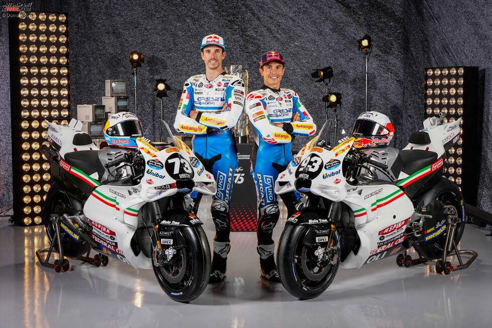Gresini-Ducati (Alex Marquez und Marc Marquez): Retro-Design in Erinnerung an das Design, mit dem Teamgründer Fausto Gresini in den Jahren 1985 und 1987 jeweils Weltmeister in der 125er-Klasse wurde.