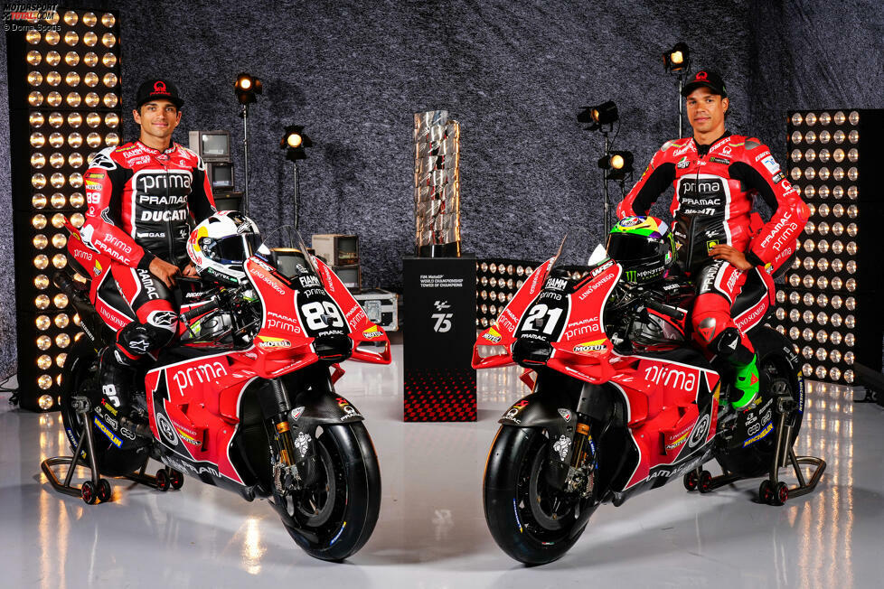Pramac-Ducati (Jorge Martin und Franco Morbidelli): Retro-Design in Erinnerung an das Design, mit dem Angel Nieto im Jahr 1983 Weltmester in der 125er-Klasse wurde. Sein Neffe Fonsi Nieto ist heute als Riding-Coach im Pramac-Team tätig.