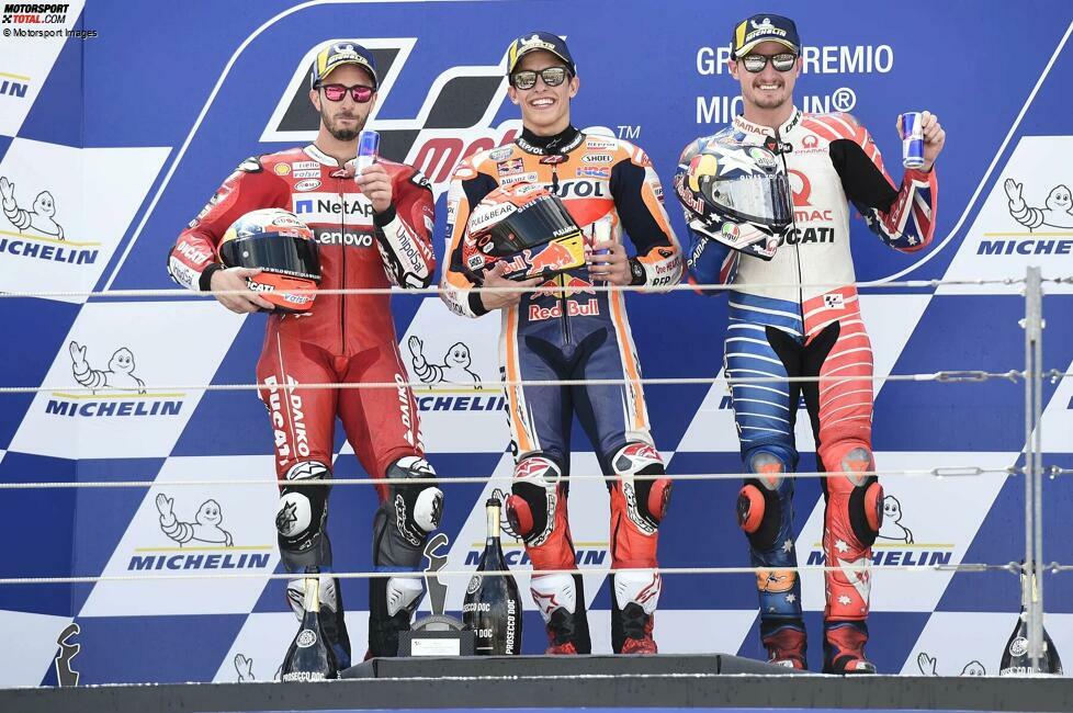 2019: 1. Marc Marquez (Honda), 2. Andrea Dovizioso (Ducati), 3. Jack Miller (Pramac-Ducati)