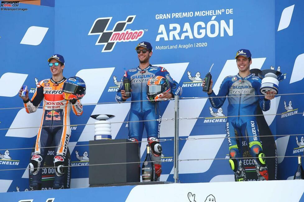 2020 (Alcaniz 1): 1. Alex Rins (Suzuki), 2. Alex Marquez (Honda), 3. Joan Mir (Suzuki)