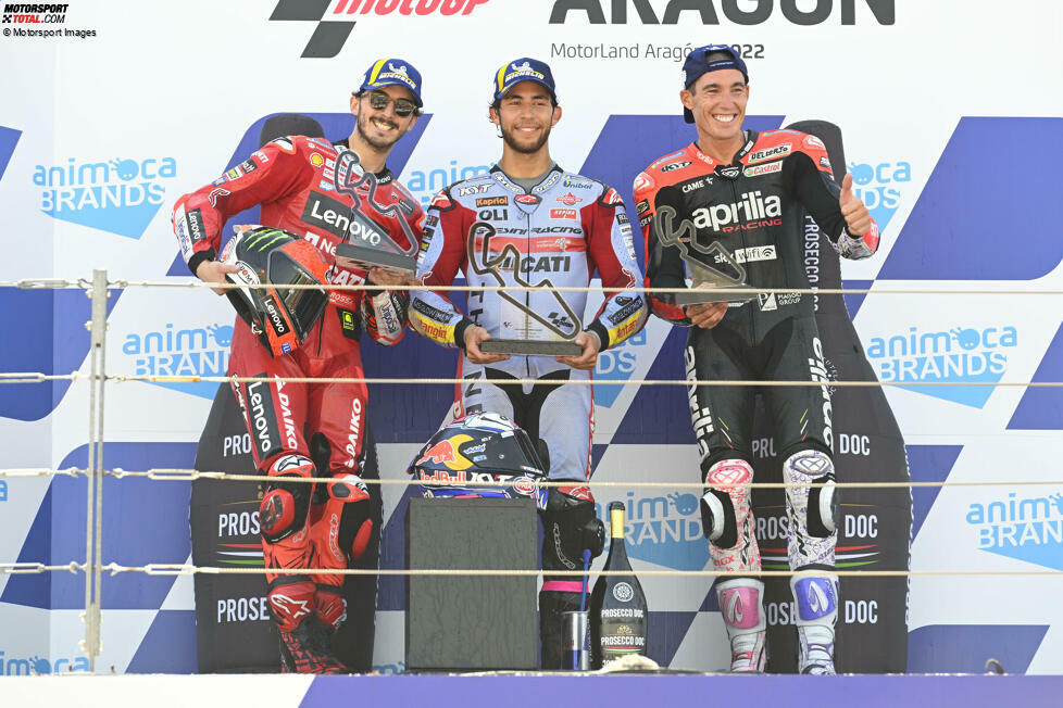 2022: 1. Enea Bastianini (Gresini-Ducati), 2. Francesco Bagnaia (Ducati), 3. Aleix Espargaro (Aprilia)