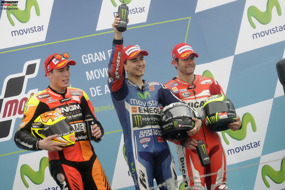 2014: 1. Jorge Lorenzo (Yamaha), 2. Aleix Espargaro (Forward-Yamaha), 3. Cal Crutchlow (Ducati)
