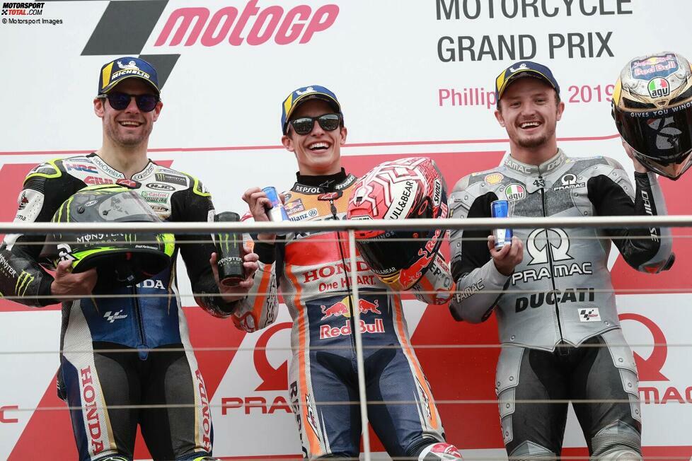 2019: 1. Marc Marquez (Honda), 2. Cal Crutchlow (LCR-Honda), 3. Jack Miller (Pramac-Ducati)