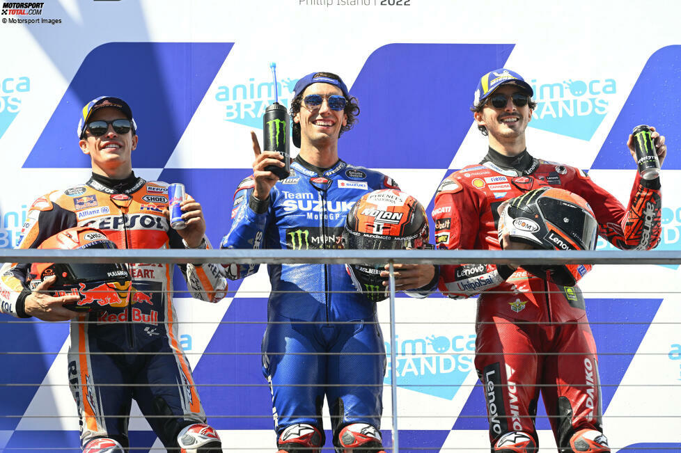 2022: 1. Alex Rins (Suzuki), 2. Marc Marquez (Honda), 3. Francesco Bagnaia (Ducati)