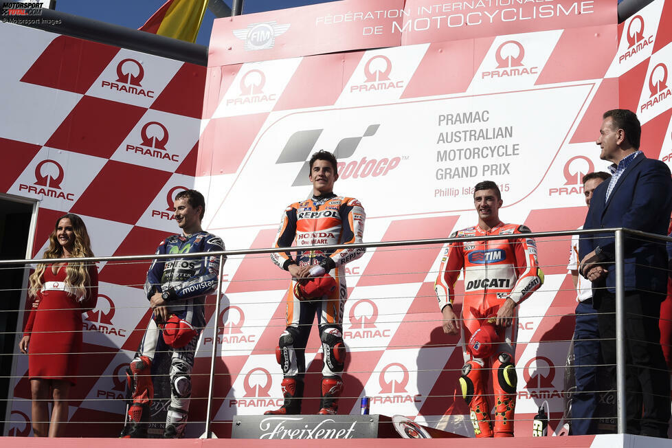 2015: 1. Marc Marquez (Honda), 2. Jorge Lorenzo (Yamaha), 3. Andrea Iannone (Ducati)