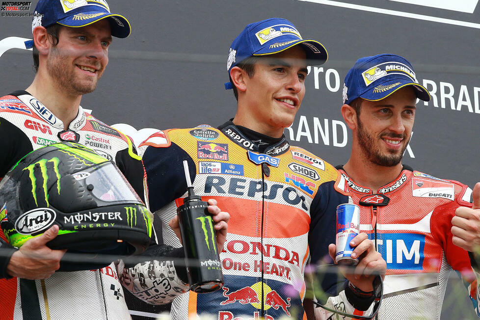 2016: 1. Marc Marquez (Honda), 2. Cal Crutchlow (LCR-Honda), 3. Andrea Dovizioso (Ducati)