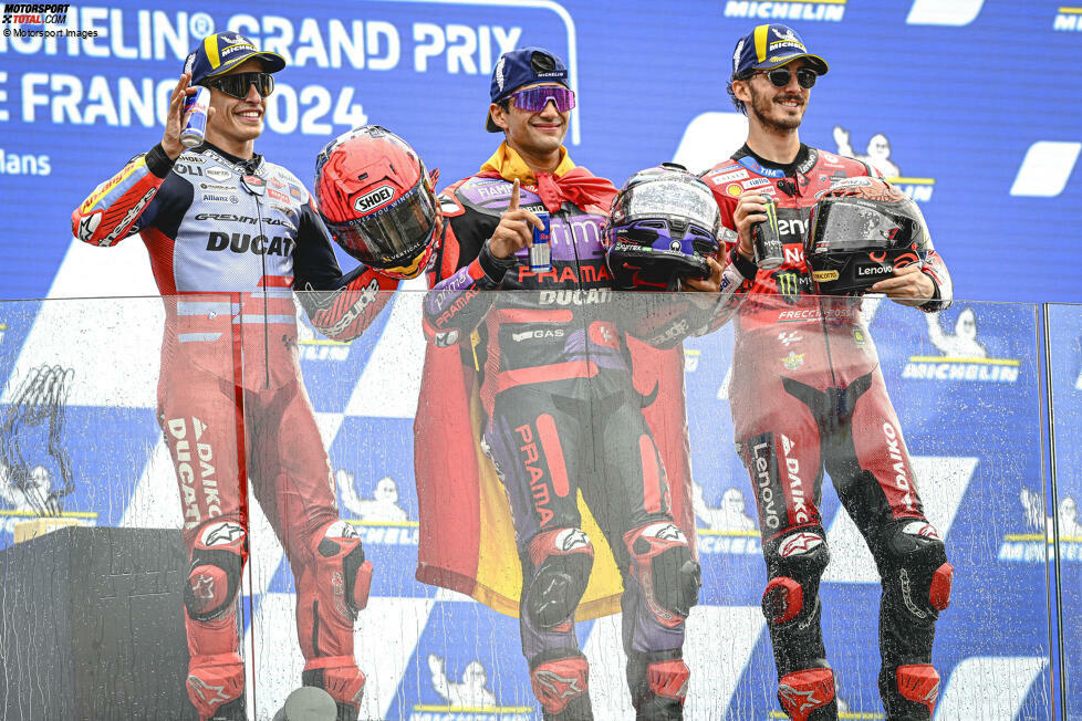 2024: 1. Jorge Martin (Pramac-Ducati), 2. Marc Marquez (Gresini-Ducati), 3. Francesco Bagnaia (Ducati)