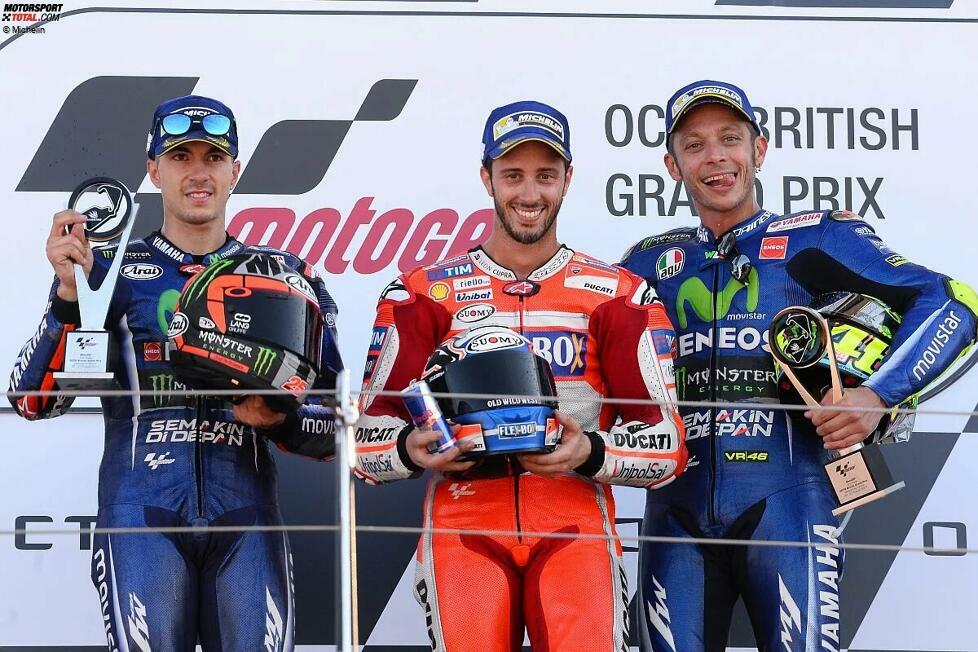 2017: 1. Andrea Dovizioso (Ducati), 2. Maverick Vinales (Yamaha), 3. Valentino Rossi (Yamaha)