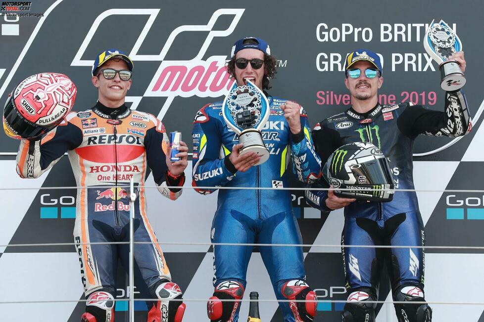 2019: 1. Alex Rins (Suzuki), 2. Marc Marquez (Honda), 3. Maverick Vinales (Yamaha)