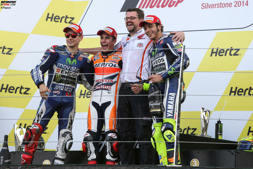 2014: 1. Marc Marquez (Honda), 2. Jorge Lorenzo (Yamaha), 3. Valentino Rossi (Yamaha)