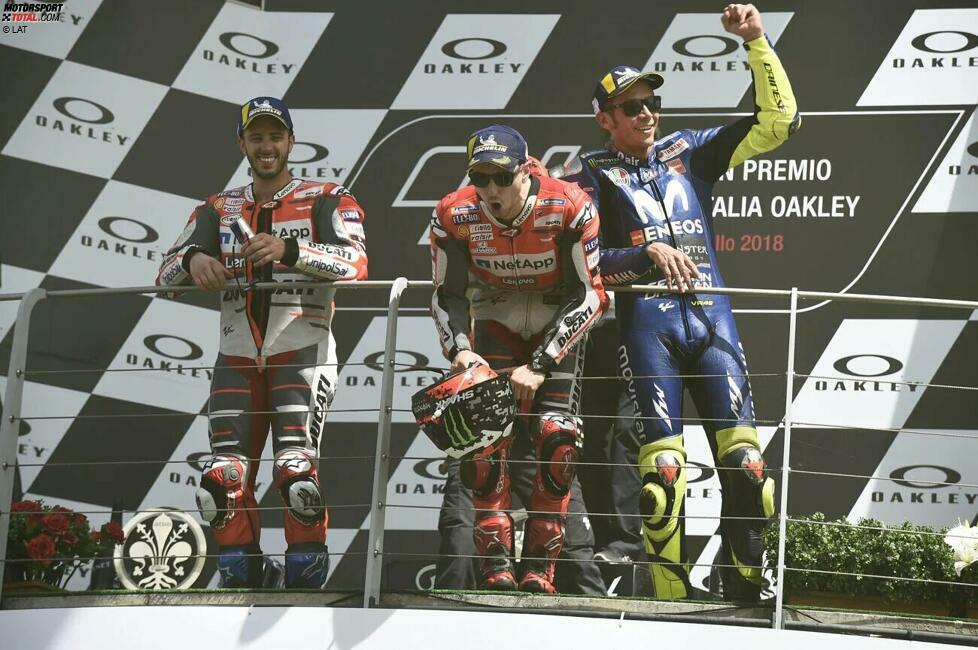 2018: 1. Jorge Lorenzo (Ducati), 2. Andrea Dovizioso (Ducati), 3. Valentino Rossi (Yamaha)