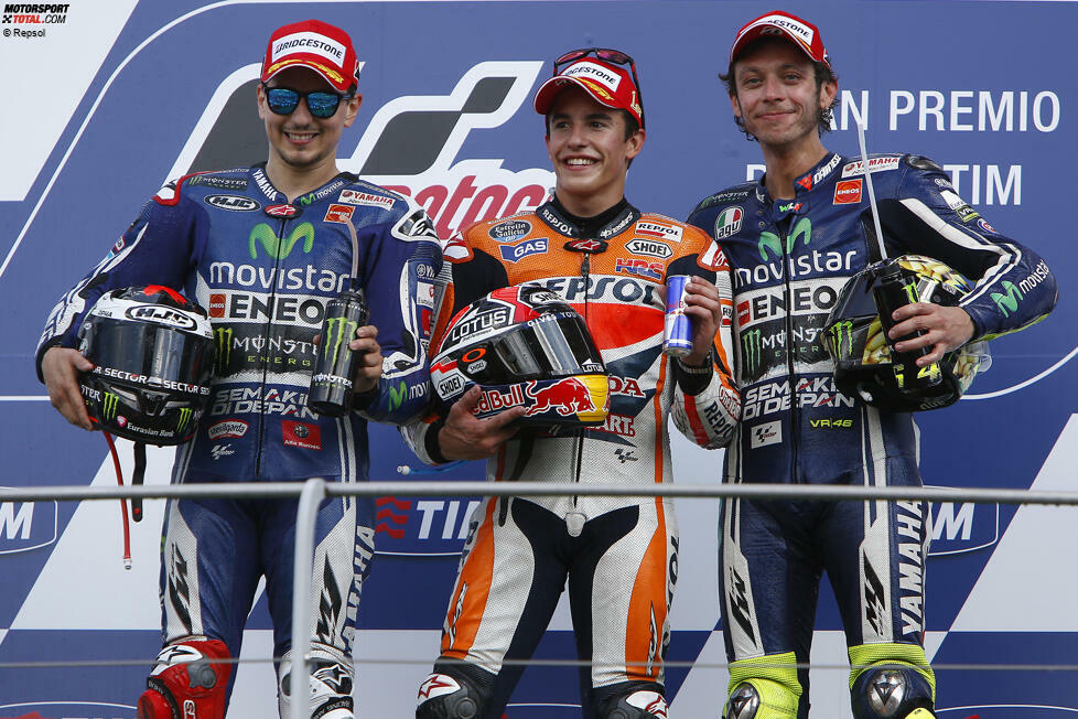 2014: 1. Marc Marquez (Honda), 2. Jorge Lorenzo (Yamaha), 3. Valentino Rossi (Yamaha)