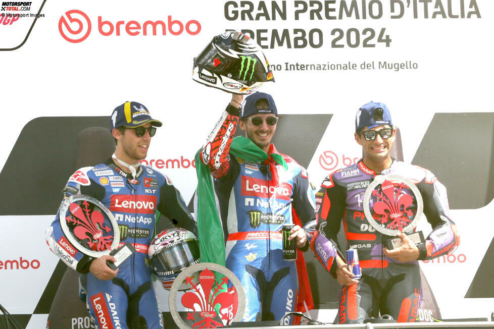 2024: 1. Franceso Bagnaia (Ducati), 2. Enea Bastianini (Ducati), 3. Jorge Martin (Pramac-Ducati)