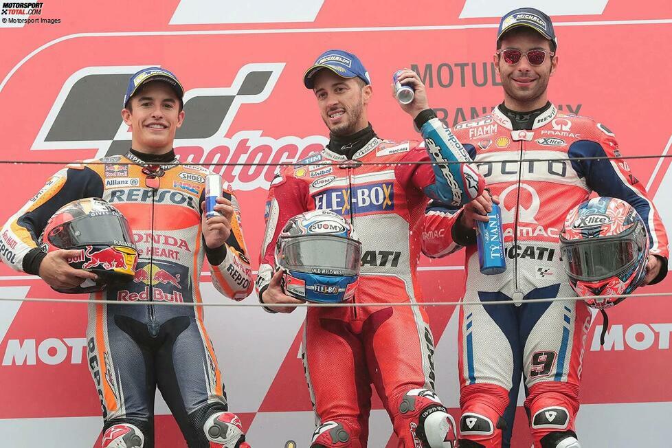 2017: 1. Andrea Dovizioso (Ducati), 2. Marc Marquez (Honda), 3. Danilo Petrucci (Pramac-Ducati)