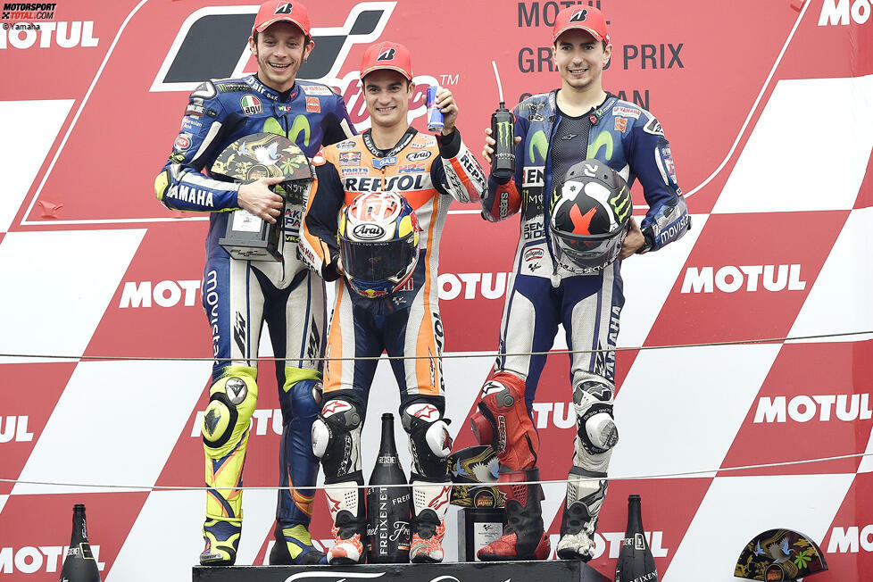 2015: 1. Dani Pedrosa (Honda), 2. Valentino Rossi (Yamaha), 3. Jorge Lorenzo (Yamaha)