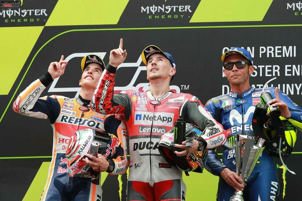 2018: 1. Jorge Lorenzo (Ducati), 2. Marc Marquez (Honda), 3. Valentino Rossi (Yamaha)