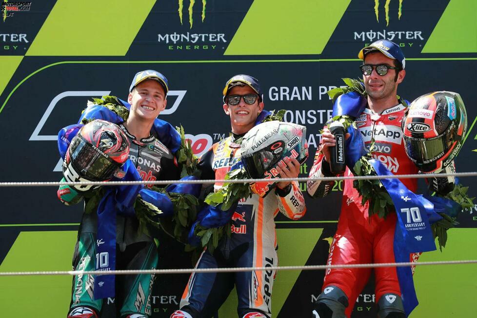 2019: 1. Marc Marquez (Honda), 2. Fabio Quartararo (Petronas-Yamaha), 3. Danilo Petrucci (Ducati)
