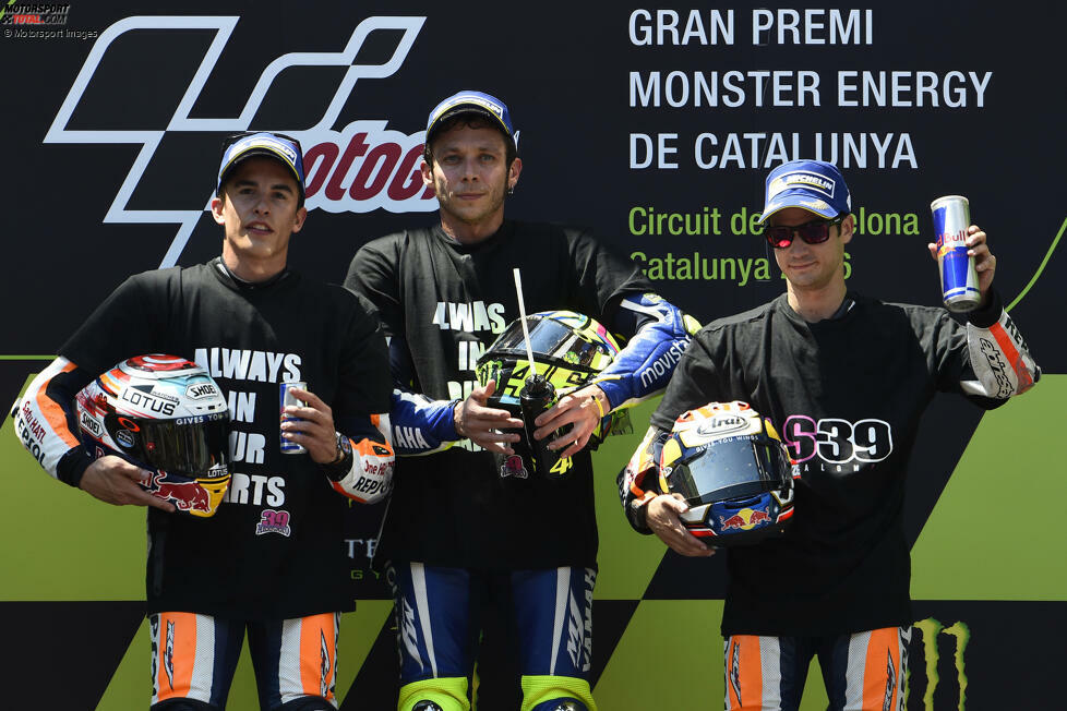 2016: 1. Valentino Rossi (Yamaha), 2. Marc Marquez (Honda), 3. Dani Pedrosa (Honda)